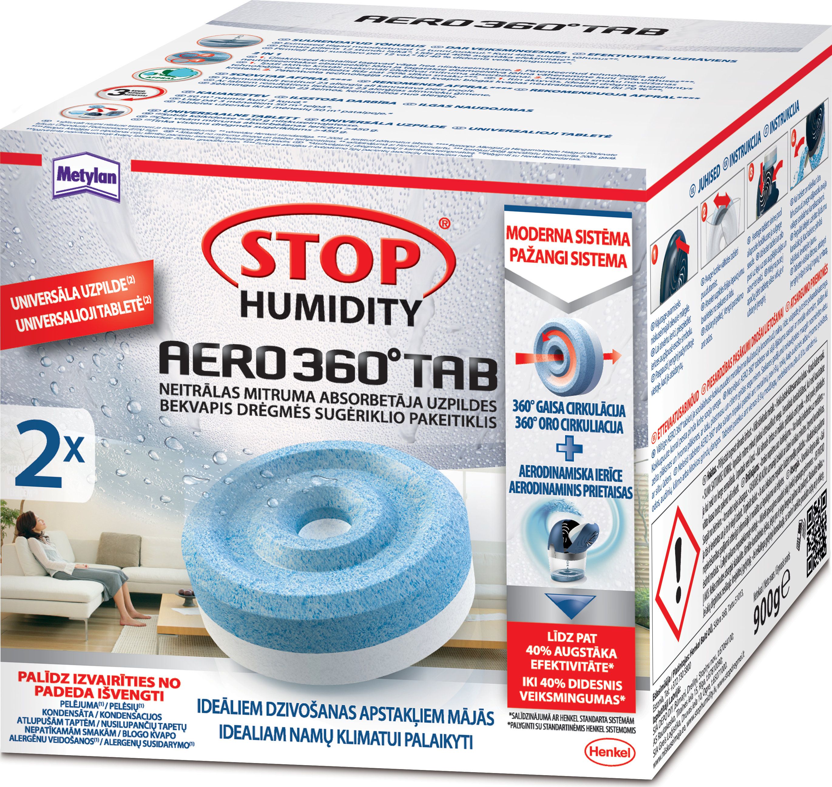 Tabletë thithës lagështie Henkel Aero, 2x450g, set zëvendësues, të bardhë