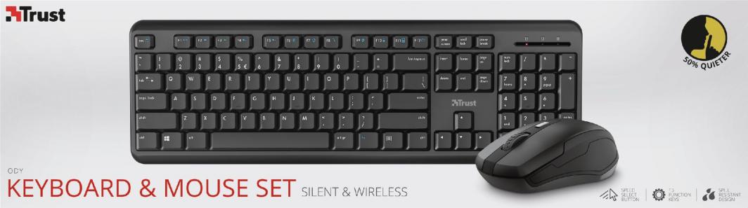 Tastier dhe maus Trust Ody Silent Wireless (23942), Us, e zezë
