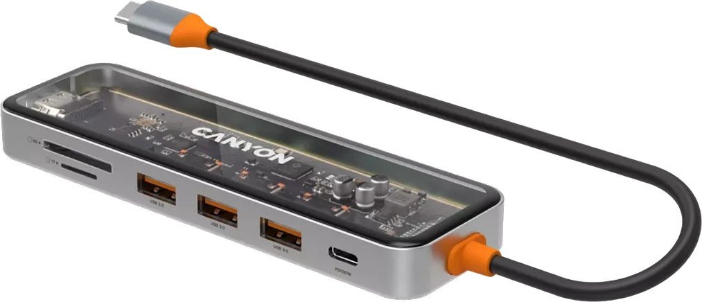 Hub USB C Canyon DS-13, 7 në 1, 4K, gri