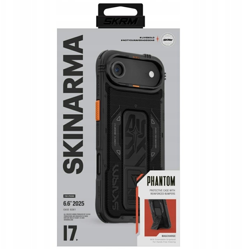Mbrojtëse telefoni Skinarma Phantom për iPhone Air, karikim magnetik, grip stand, e zezë