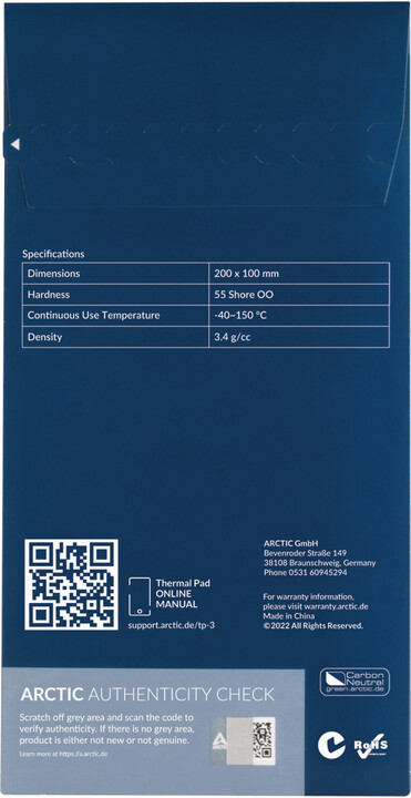 Pad termik Arctic TP-3, 200x100x1mm, 2 copë