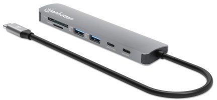 Hub USB C Manhattan 7 në 1, HDMI 4K, Power Delivery 100W, gri