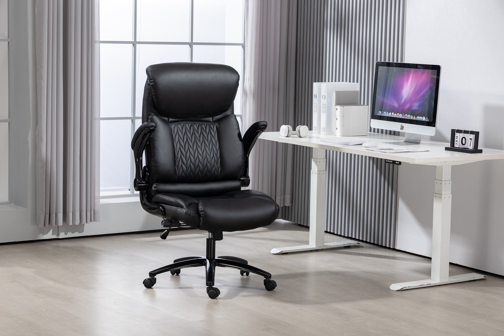 Karrige zyre Activejet YK7406-1, lëkurë dhe tekstil, e zezë