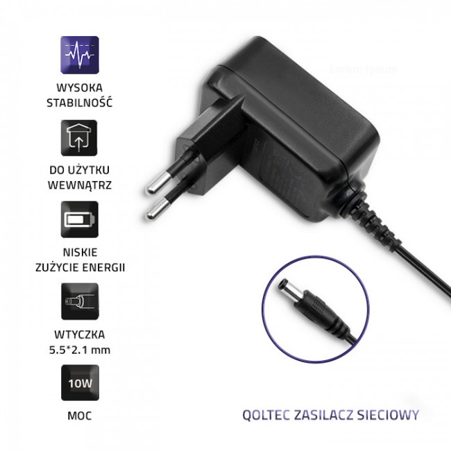 Karikues Qoltec për DC-in, 2 A, 10W, i zi