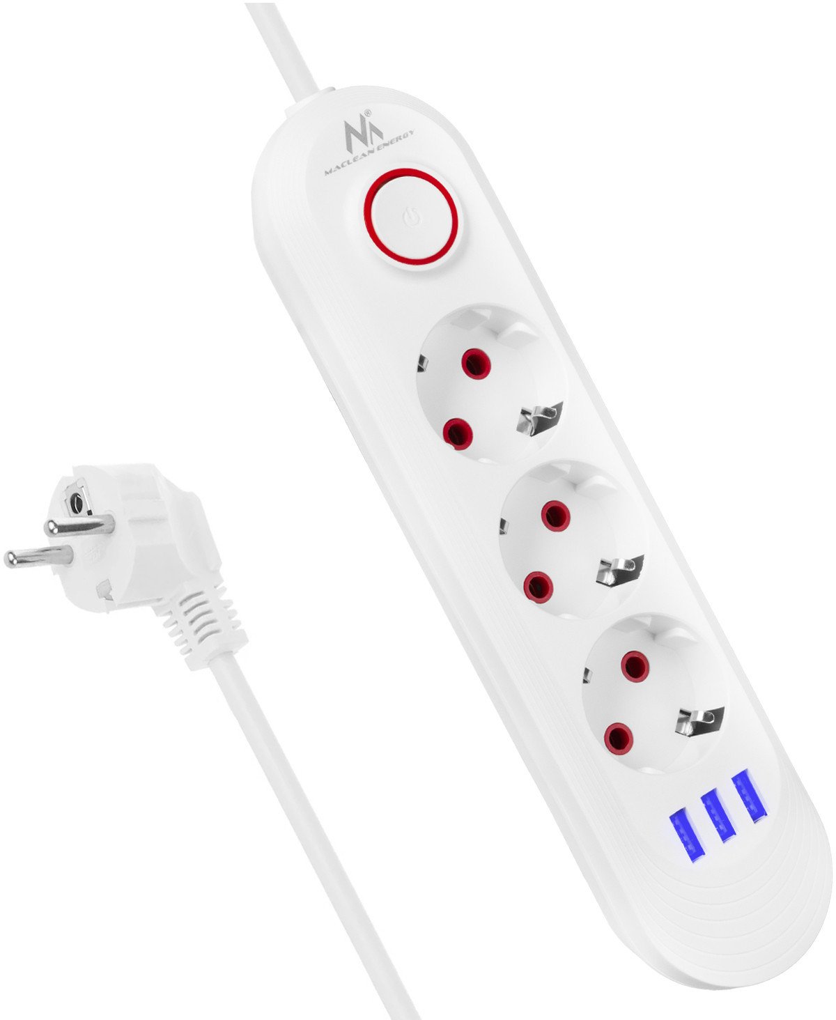 Prizë zgjatuese Maclean MCE394W, 3 dalje, 3x USB, e bardhë