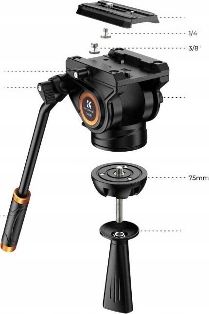 Tripod profesional për video K&amp;F Concept KF09.121, 84 184cm, kokë fluide 360°, i zi