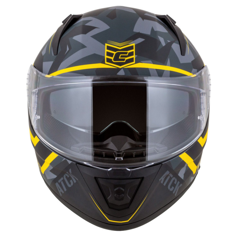 Helmetë motoçiklete Cassida Aero ATCK, integrale, me 2 vizore, gri kamuflazh e zezë e verdhë neon