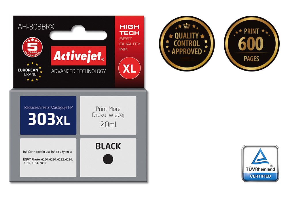 Ngjyrë për printer Activejet AH-303BRX (zëvendësim për HP 303XL T6N04AE), 20 ml, e zezë