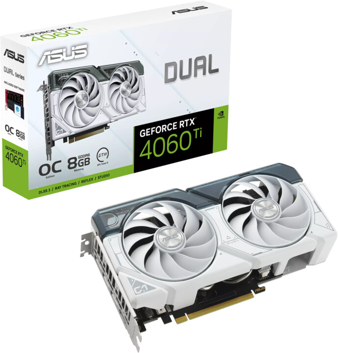 Kartelë grafike ASUS Dual GeForce RTX 4060 Ti White OC Edition, 8GB GDDR6