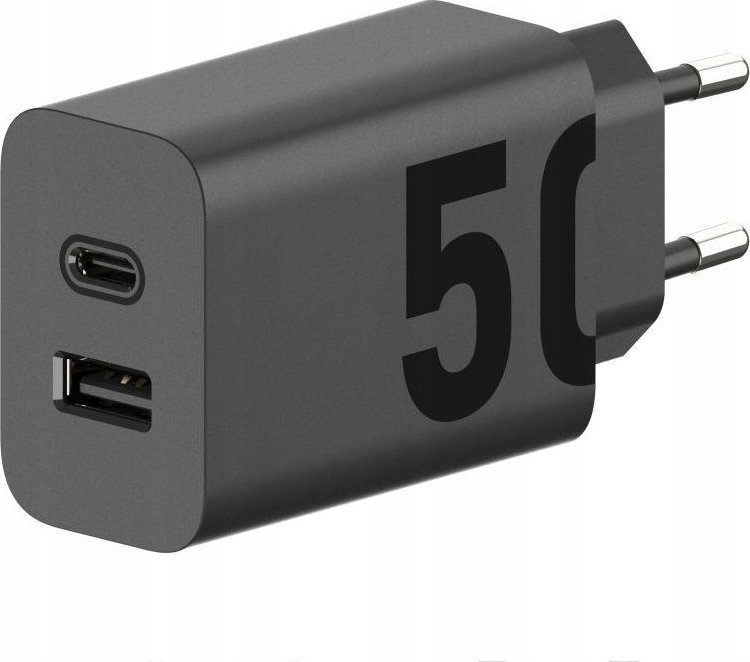 Ѕиден полнач Motorola TurboPower Duo, 50W, USB C и USB A, со кабел USB C, црн