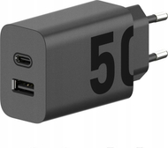 Karikues muri Motorola TurboPower Duo, 50W, USB C dhe USB A, me kabllo USB C, i zi