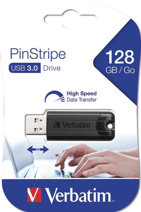 USB Verbatim PinStripe 128GB, e zezë