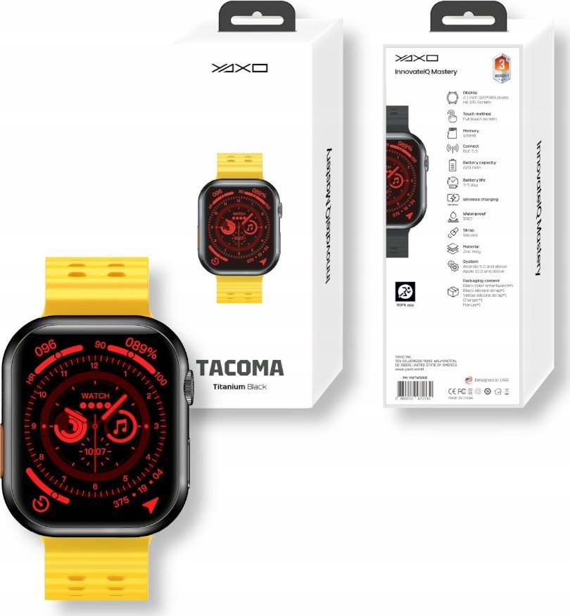 Ora inteligjente YAXO TACOMA, titani, Bluetooth, e zezë