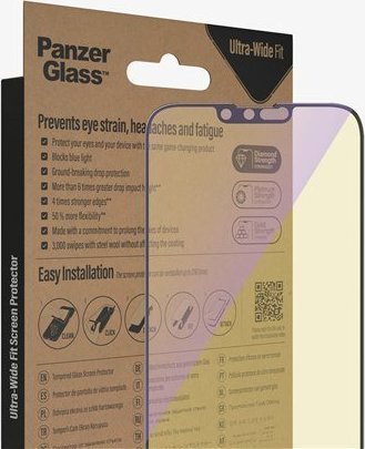 Mbrojtës ekrani PanzerGlass Ultra Wide Fit, iPhone 14 Plus 13 Pro Max 6.7", antibakterial, filter anti-blue light