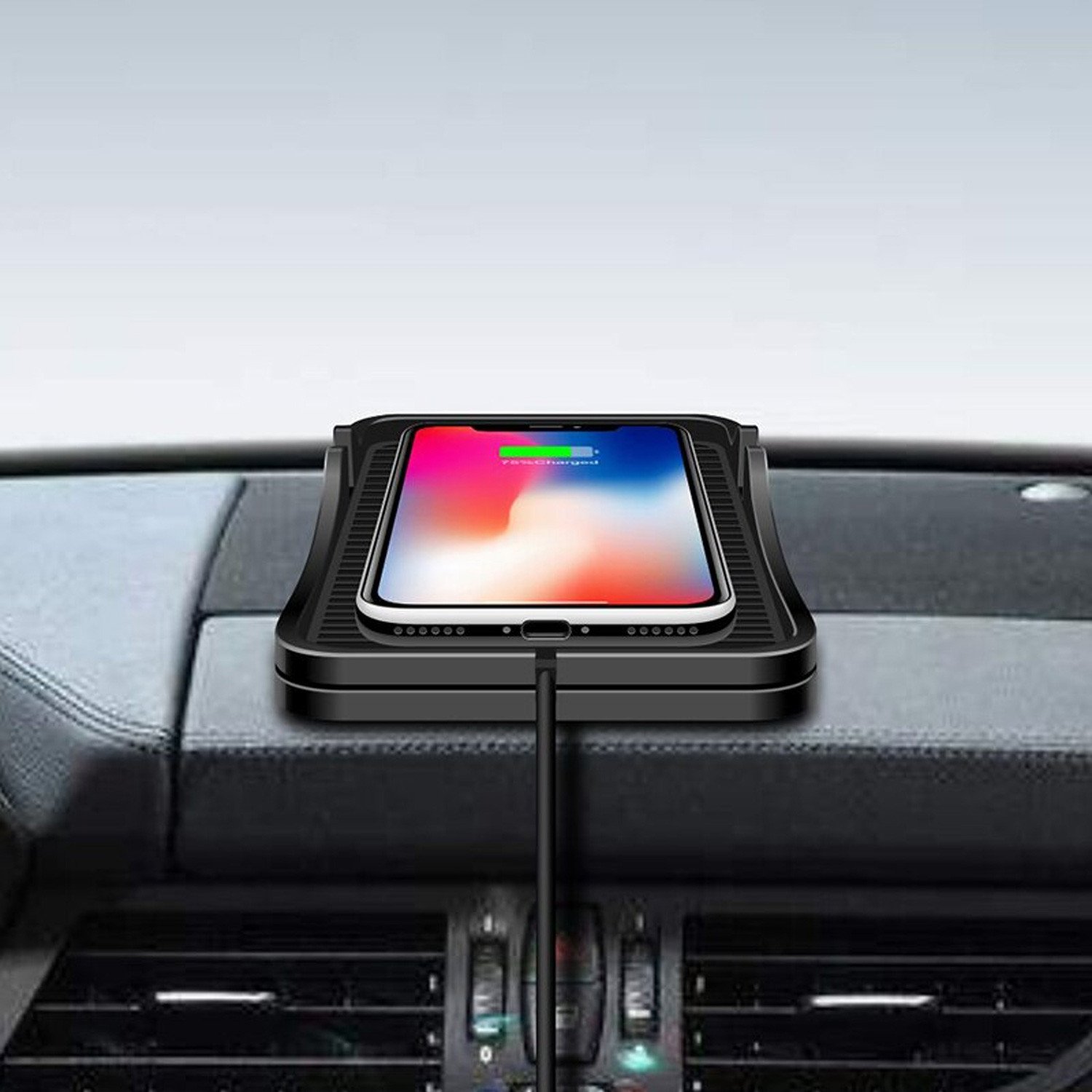 Бежичен полнач за автомобил Страдо C7, QI Wireless, Fast Charge, црн