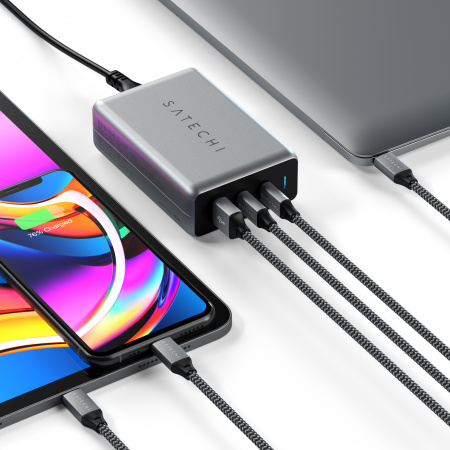 Satechi 100W USB-C PD компактен GaN полнач, двоен USB-C + USB-A