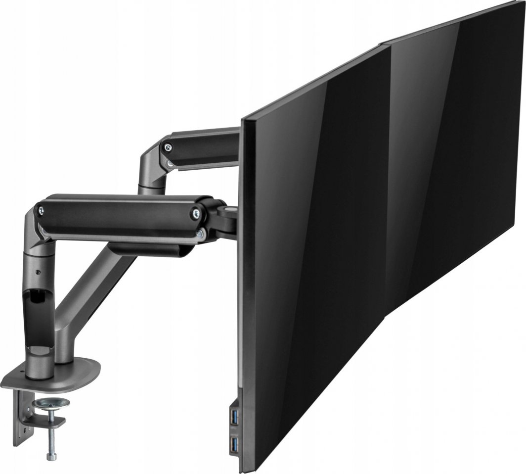 [OUTLET] Mbajtëse tavoline Gembird për 2 monitorë, 17" - 32", e hirtë