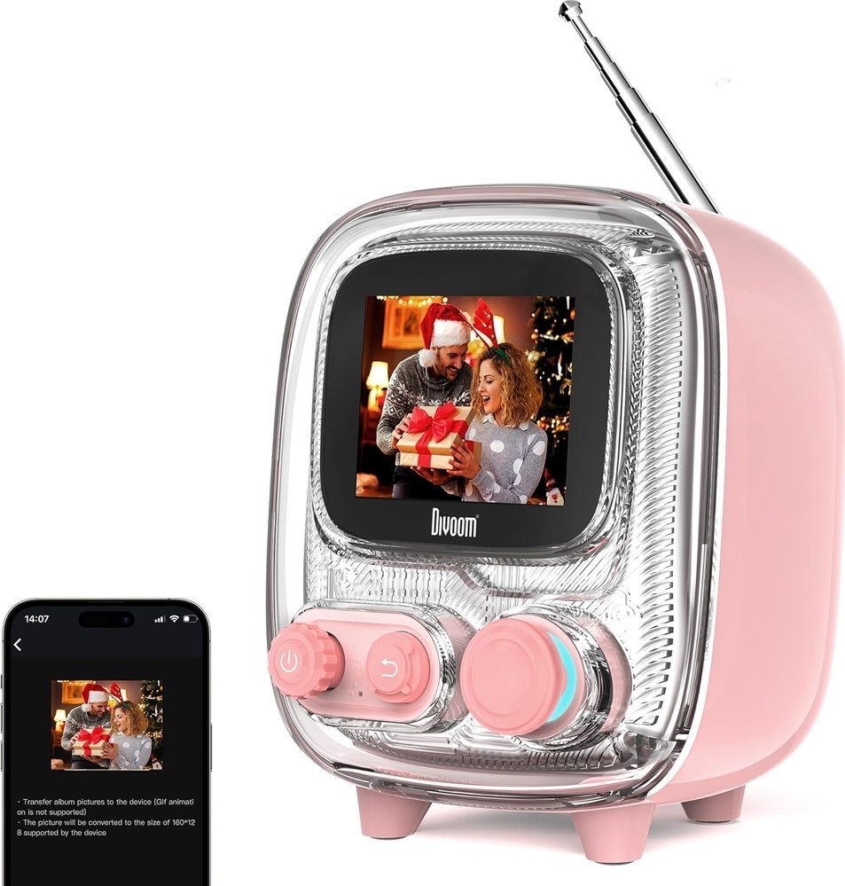 Altoparlant Bluetooth Divoom Tiivoo 2, me ekran LED, me radio FM, rozë