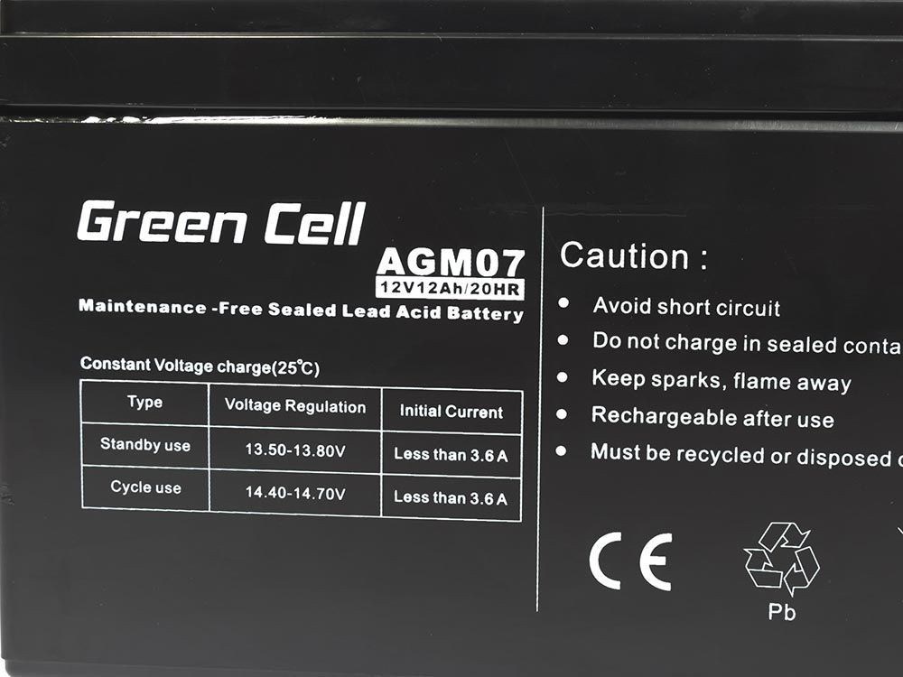 Bateri AGM Green Cell 12V 12Ah, plumb i mbyllur VRLA, e zezë