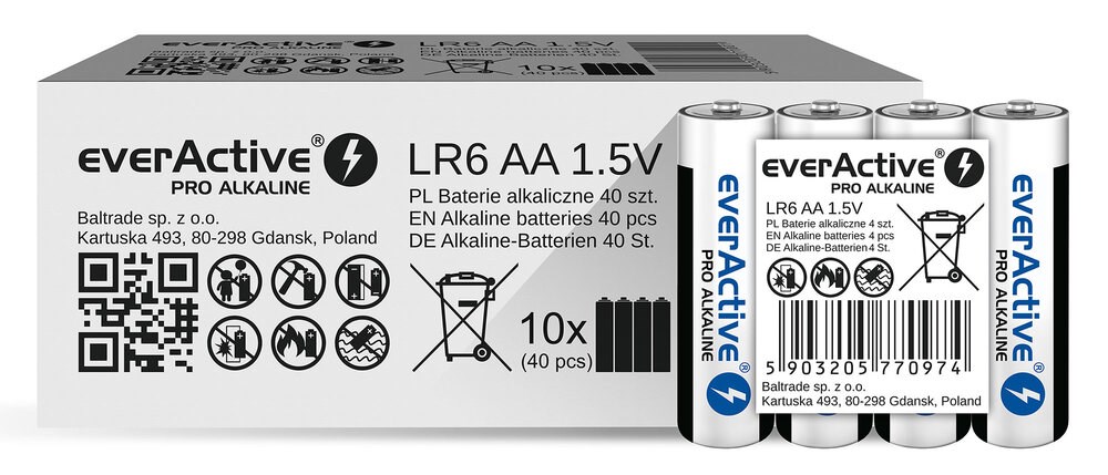 Bateri alkaline EverActive Pro AA R6, 2900mAh, 1.5V, set 4 copë
