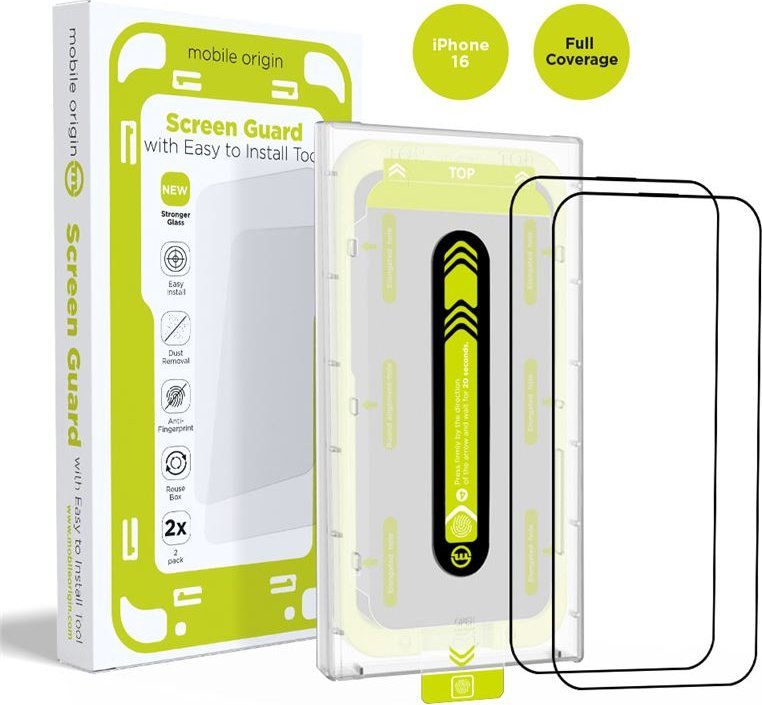 Xham mbrojtës Mobile Origin për iPhone 16, 0.33mm, 9H, 2 copë
