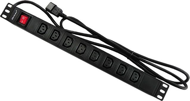 Продолжен кабел Qoltec, 19'', 1U, 10A, PDU, 8xIEC C13, 2 m, црн