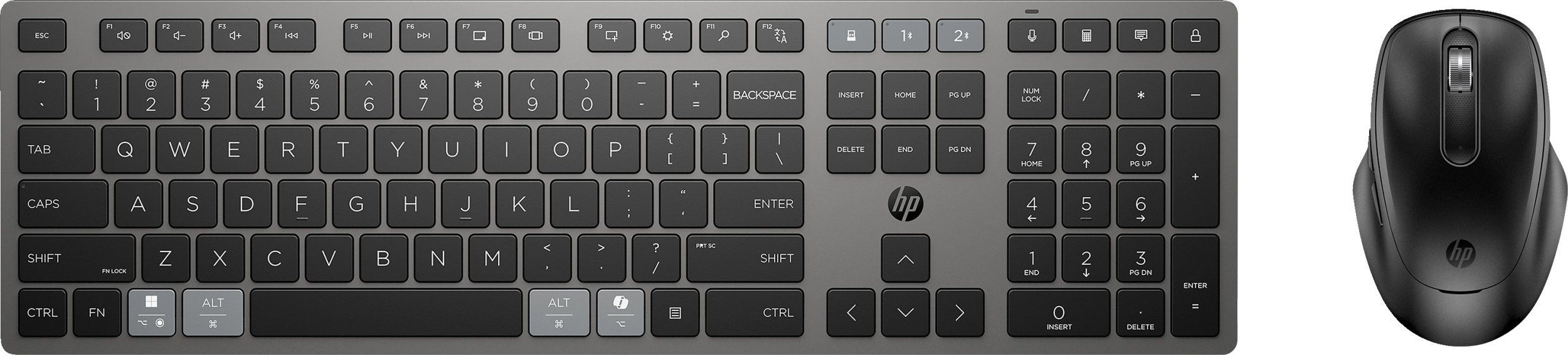 Set tastierë dhe maus wireless HP 720, multi device, i rikarikueshëm, gri
