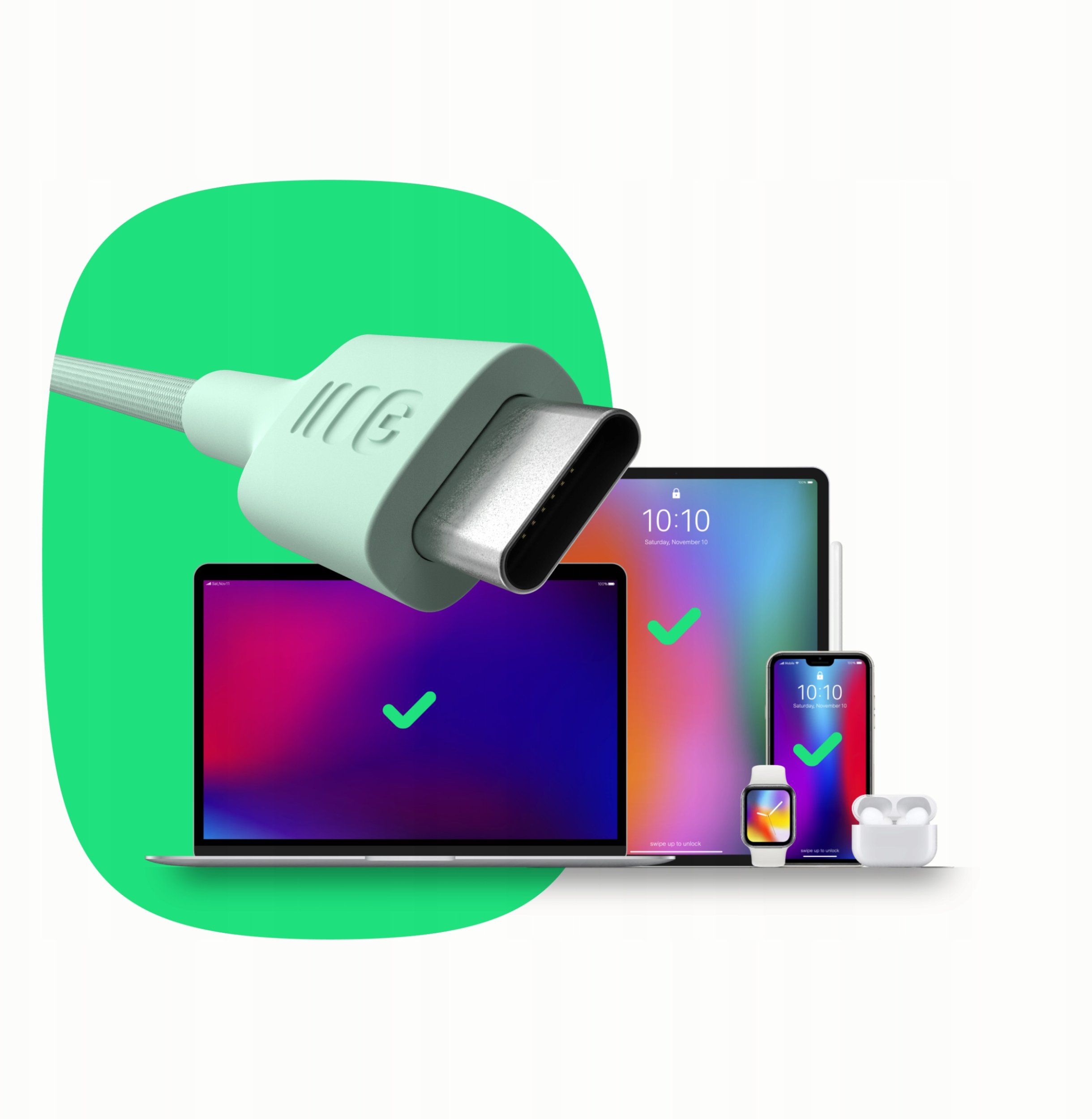 Kabllo USB C Green Cell KABGC100PF30PB, USB 2.0, 0.3m, e zezë
