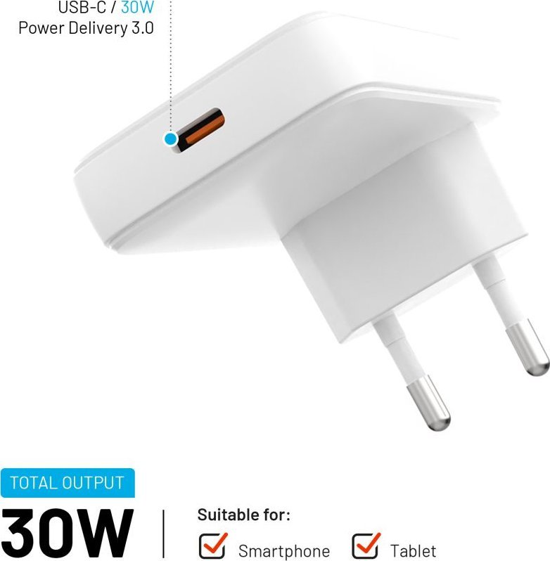 Karikues FIXED Slim GaN, 30W, USB C PD, i bardhë