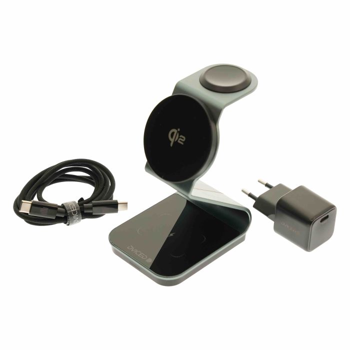 Dviced 3-in-1 Magnetic Qi2 Wireless Charger Stand W Cable, Wall Charger, Tarnish Gray