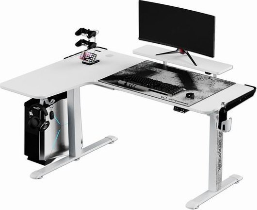 Tavolinë gaming Ultradesk Winger, 155 x 111 cm, rregullim elektrik i lartësisë, e bardhë