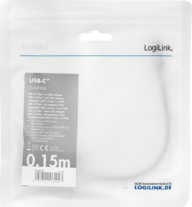 Adapter USB C në VGA, 1080p, trup alumini, kabllo 0.15m