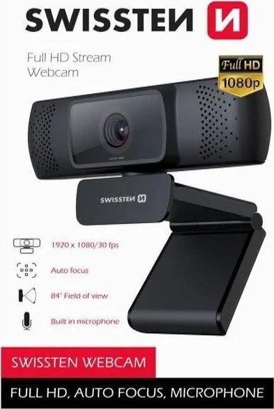 Webcam Swissten Ierna, Full HD 1080p, USB, e zezë