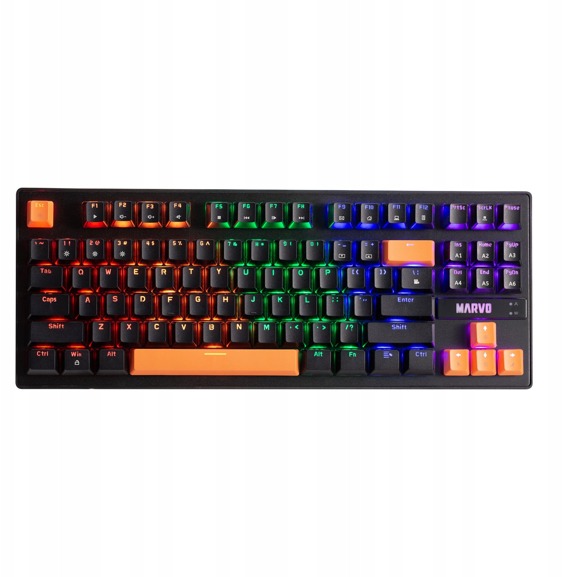 Tastierë mekanike gaming Marvo KG901C, 87 taste TKL, rainbow, portokalli
