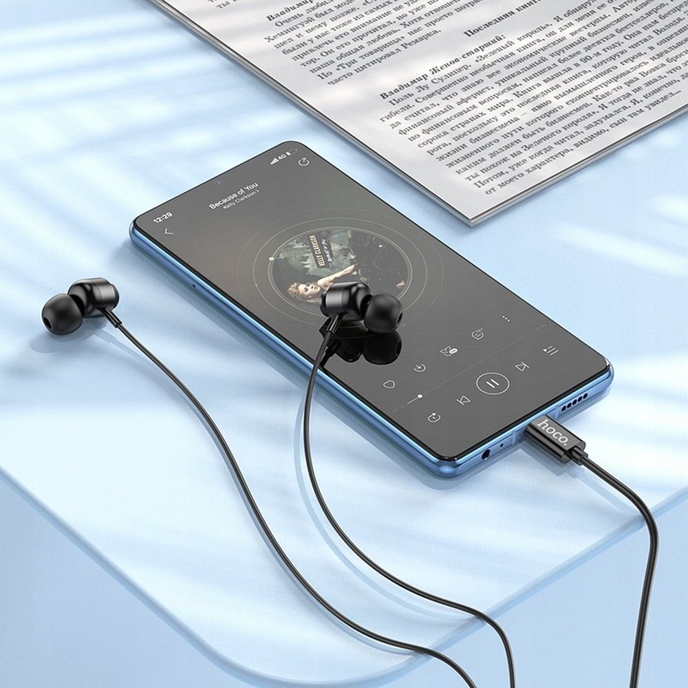 Kufje me kabllo Hoco M122 Power Metal, USB C, me mikrofon, të zeza