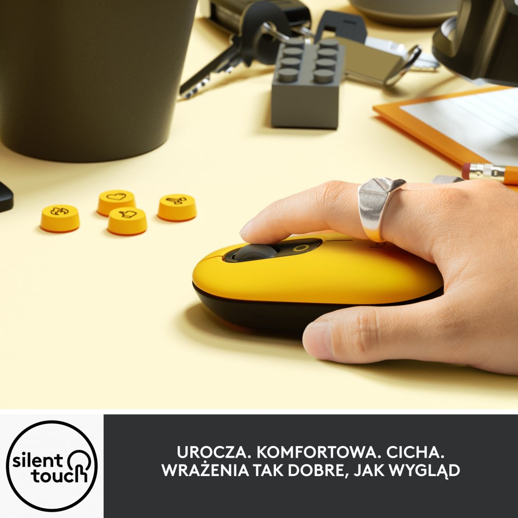 Maus Logitech POP, wireless, Bluetooth, i zi dhe i verdhë