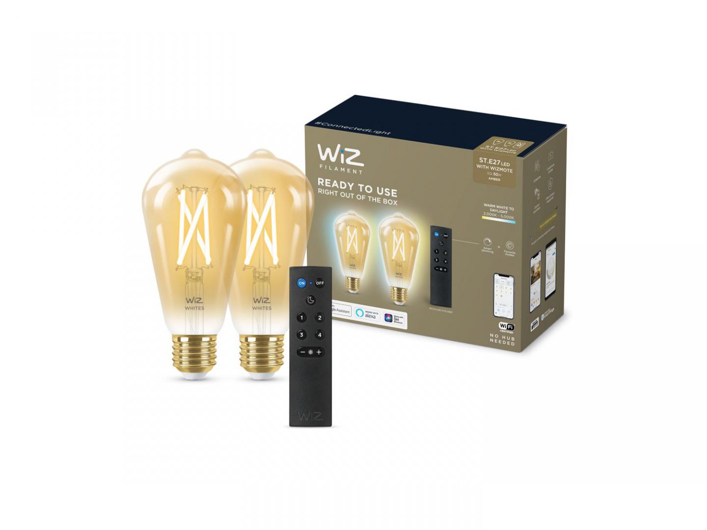 Set llamba smart WiZ ST64 Edison, 7W, E27, 2 copë me telekomandë