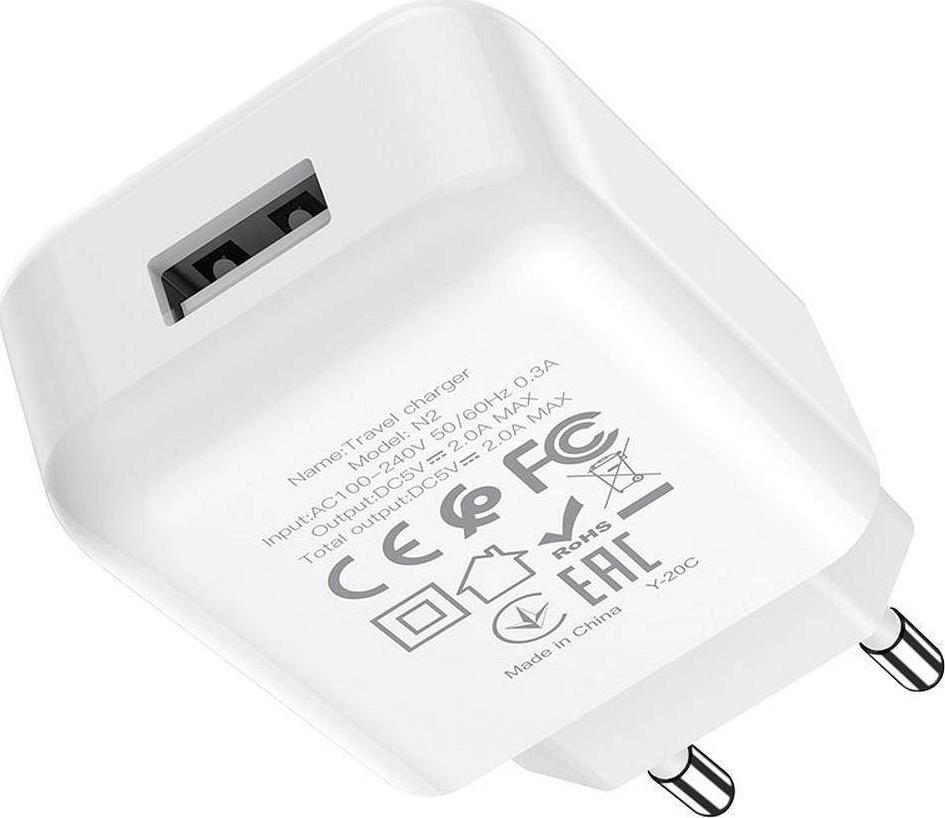 Karikues rrjeti Hoco N2, 1x USB A 2A, kabllo USB C 1 m, i bardhë