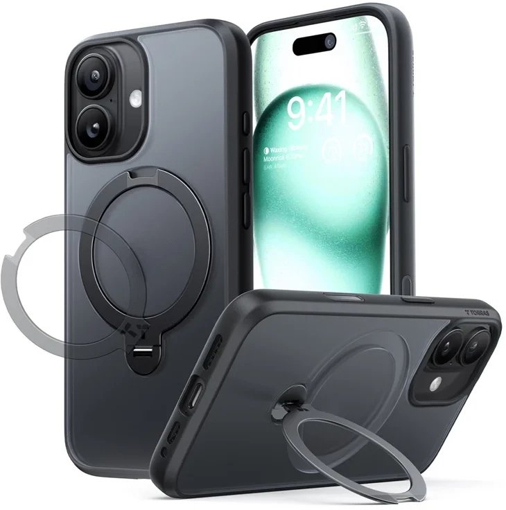 Mbulesë telefoni Torras Ostand Spin Series, për iPhone 17, me MagSafe, e zezë