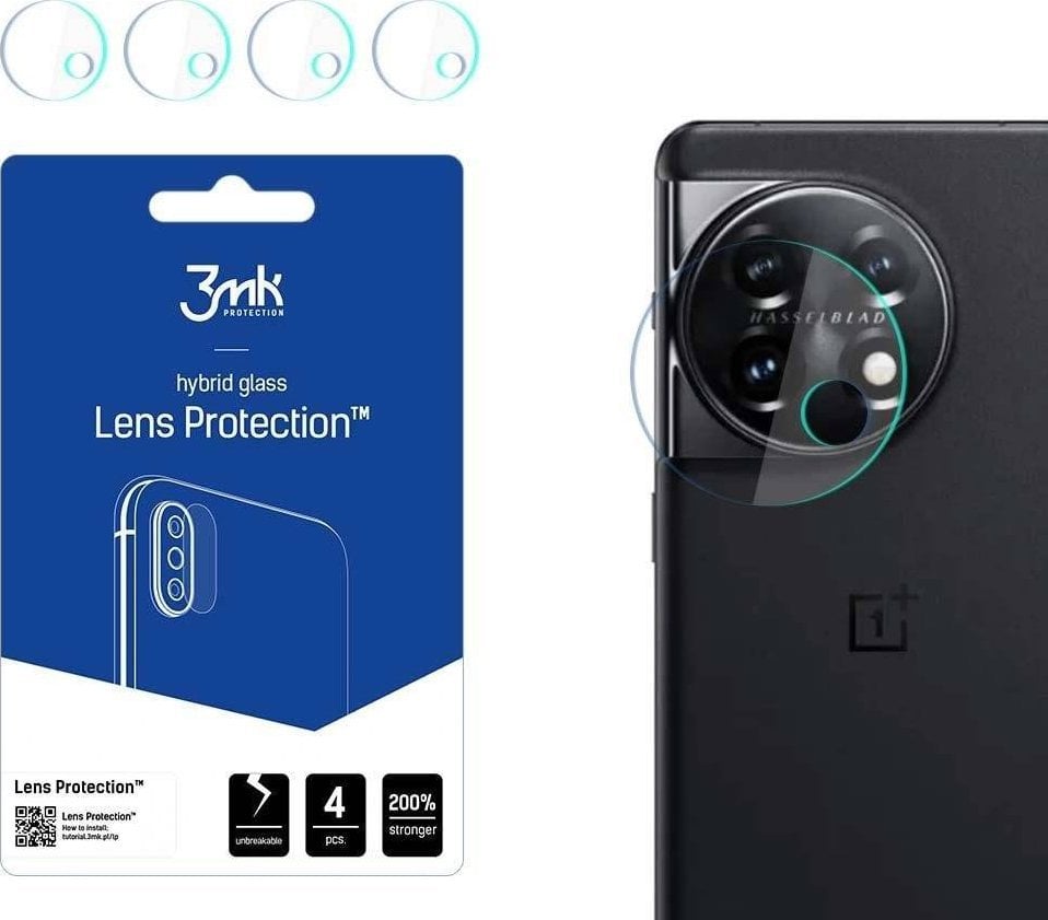 Mbrojtës kamerë 3MK Lens Protect OnePlus 11 5G, xham hibrid 0.2mm, set 4 copë, transparent