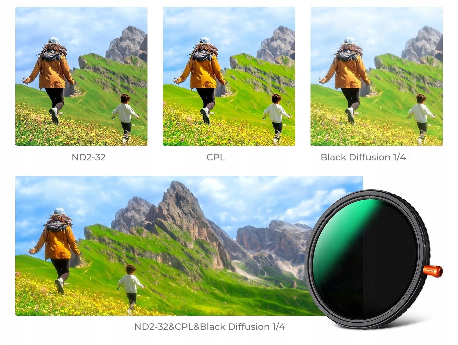 Filtër hibrid K&amp;F Concept NANO-C 3 në 1, ND2-32, CPL, Black Diffusion 1/4, 37mm