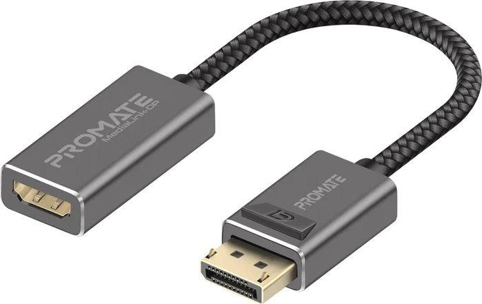 Adapter DisplayPort në HDMI Promate MediaLink DP, 4K 60Hz, kabull i thurur najloni, i zi