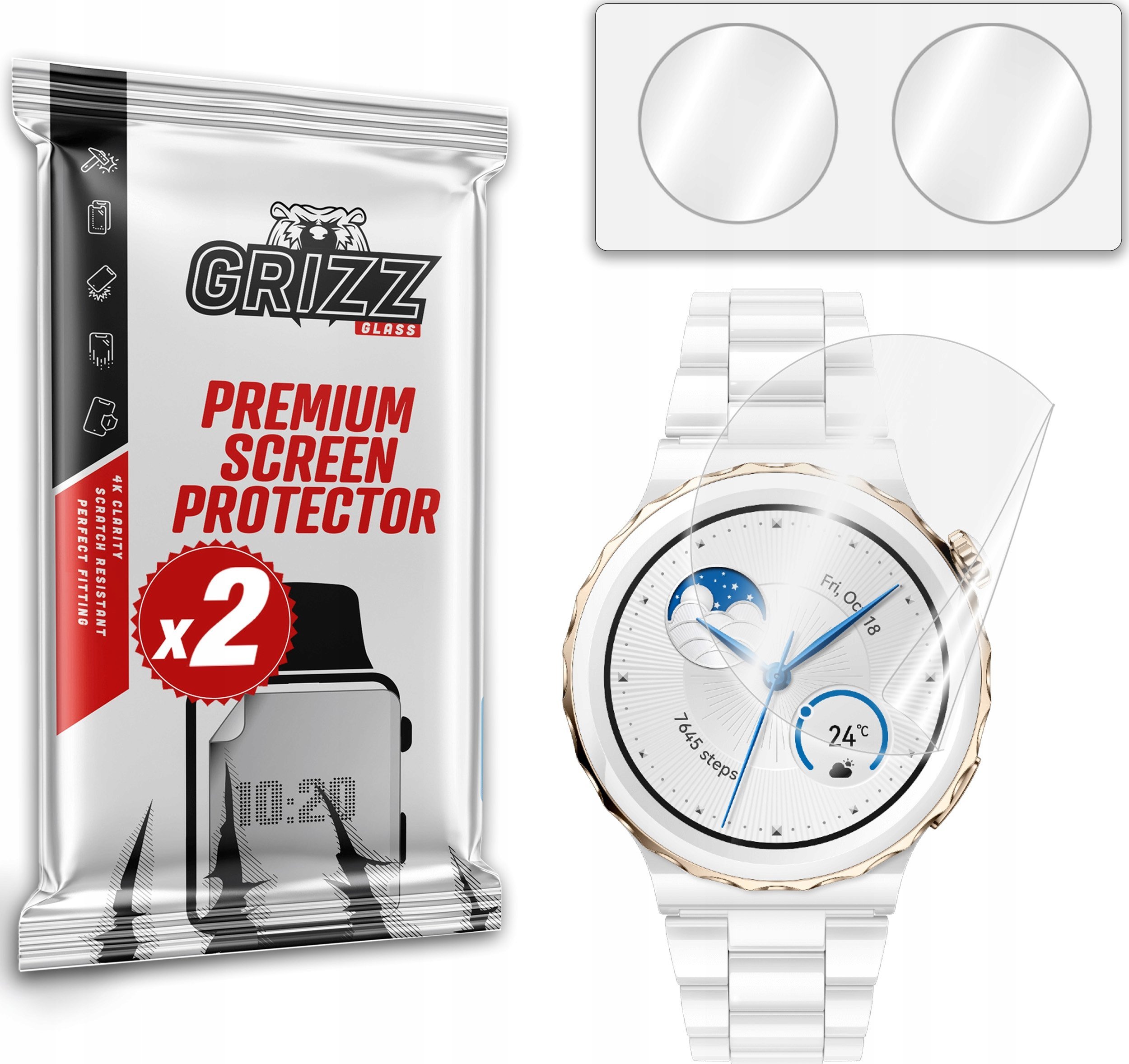 Mbrojtës ekrani keramik GrizzGlass CeramicFilm për Huawei Watch GT 3 Pro 43mm, transparent