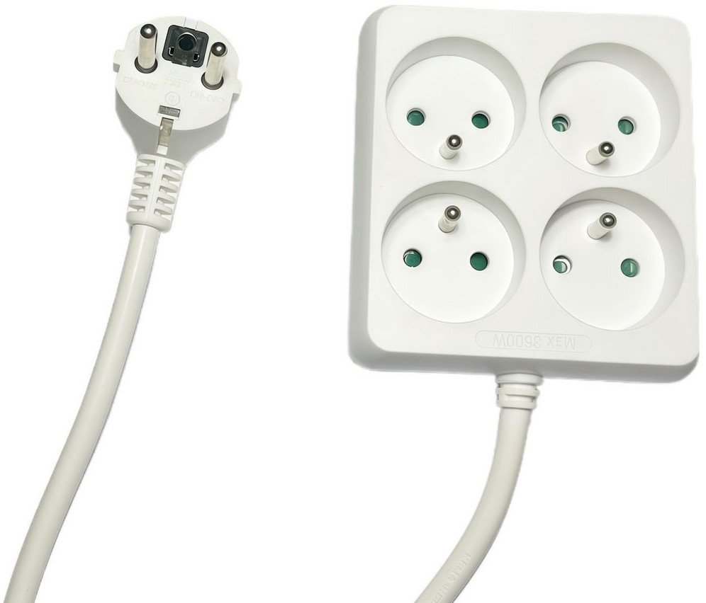 Zgjatues elektrik Microconnect 4 Way Square, 4 dalje, i bardhë