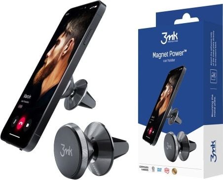 Mbajtëse magnetike për veturë 3MK Magnet Power, kapëse për grilë ajri, rrotulluese, e zezë