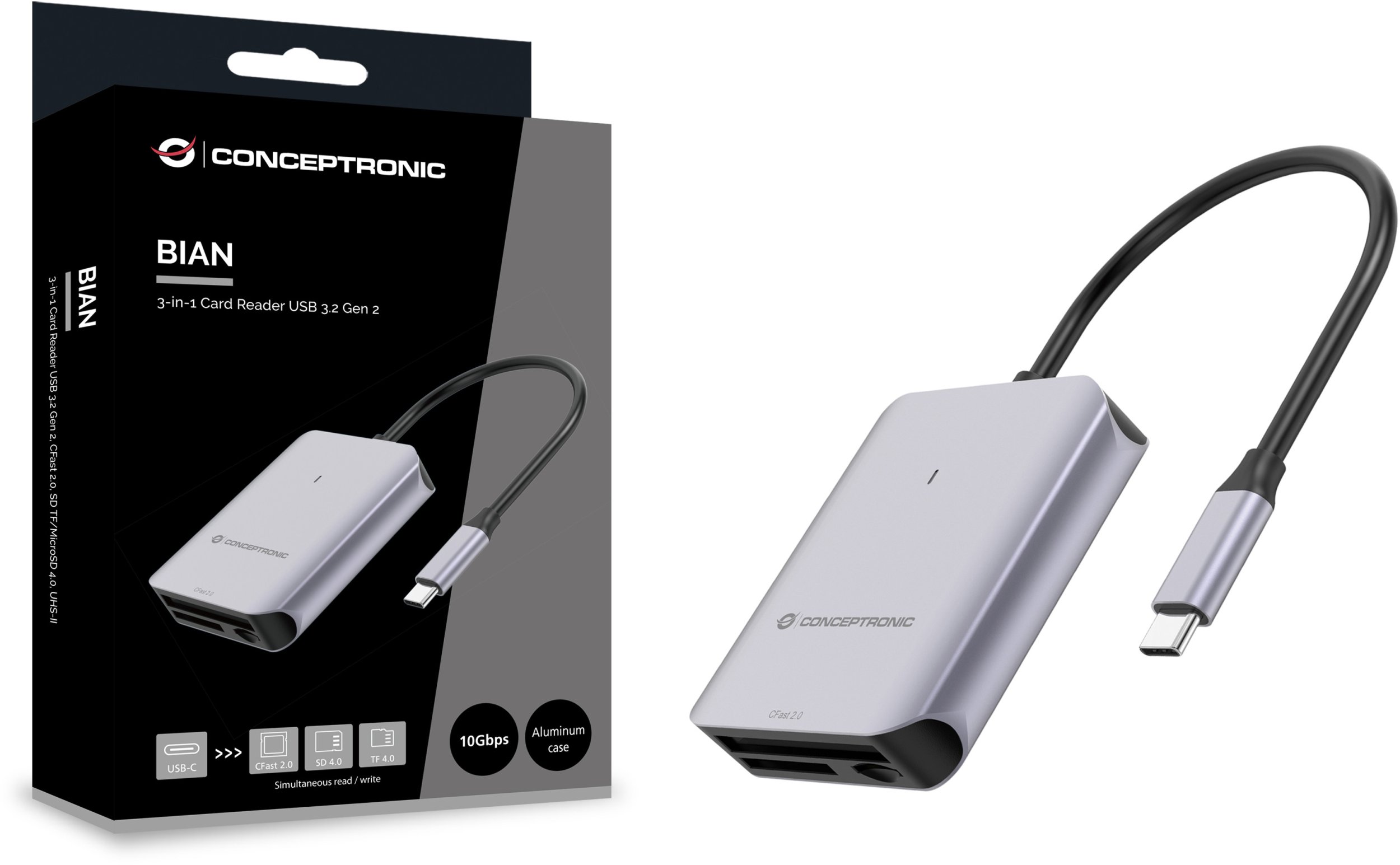 Lexues kartelash Conceptronic CLLMCRU2G, USB 3.2 Gen2, CFast SD TF, gri