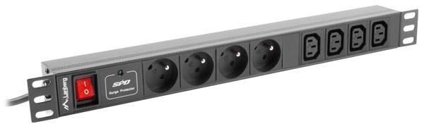 PDU rack Lanberg PDU-04E04I-0200-IEC-BK, 19" 1U, 4x 230V PL 4x IEC C13, kabllo 2m, i zi