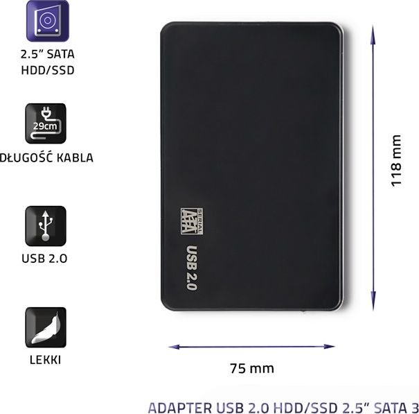 Kuti eksterne për disk Qoltec 51862, 2.5", SATA3, USB 2.0, e zezë