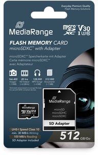 Kartë memorije MicroSD MediaRange 512GB, UHS-I Class 10, me adapter