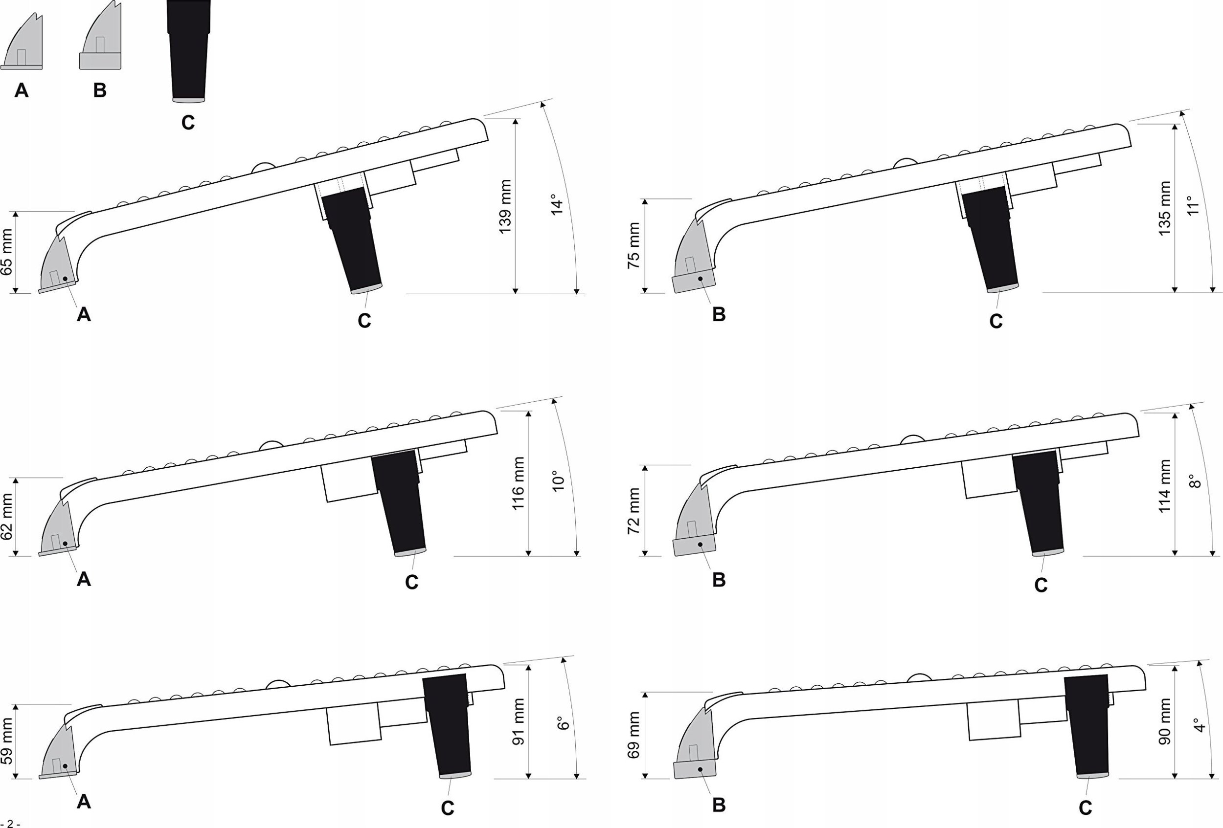 Mbajtëse këmbësh Maul Foot Standard, 45 x 35cm, lartësi e rregullueshme, e zezë